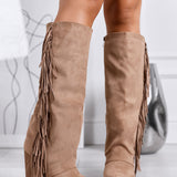 Carmen - Botas Altas Camperas de Fango con Flecos Laterales y Tacón Ancho