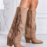 Carmen - Botas Altas Camperas de Fango con Flecos Laterales y Tacón Ancho