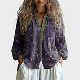 Ámbar - Blusa Vintage con Estampado de Hojas