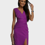 Brenda - Vestido elegante con escote en V y abertura