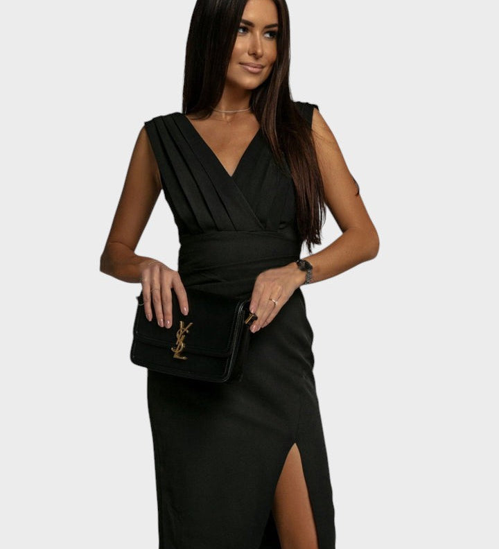 Brenda - Vestido elegante con escote en V y abertura