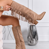 Carmen - Botas Altas Camperas de Fango con Flecos Laterales y Tacón Ancho
