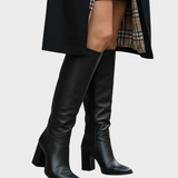 Valeria - Botas Altas Negras de Piel Sintética Martillada con Tacón Cómodo