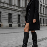 Valeria - Botas Altas Negras de Piel Sintética Martillada con Tacón Cómodo