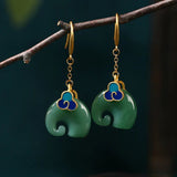 Pendientes de Elefante Verde Retro